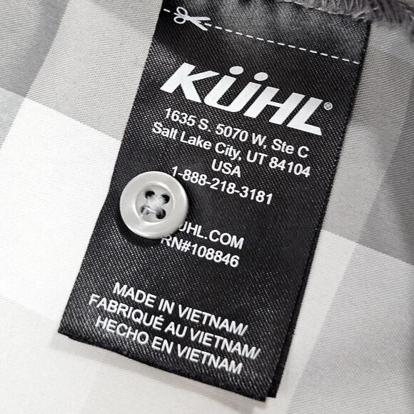 Kuhl Shirt The Kamp Long Sleeve Gray White Plaid Checks XS Extra Small Roll Tab - Picture 4 of 8